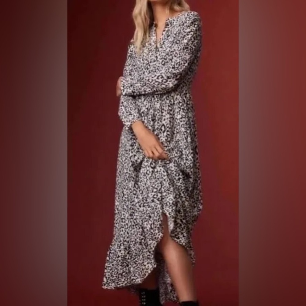 Anthropologie Mare Mare Lynda Maxi Dress Black White Leopard Ruffle Pockets - Picture 9 of 9